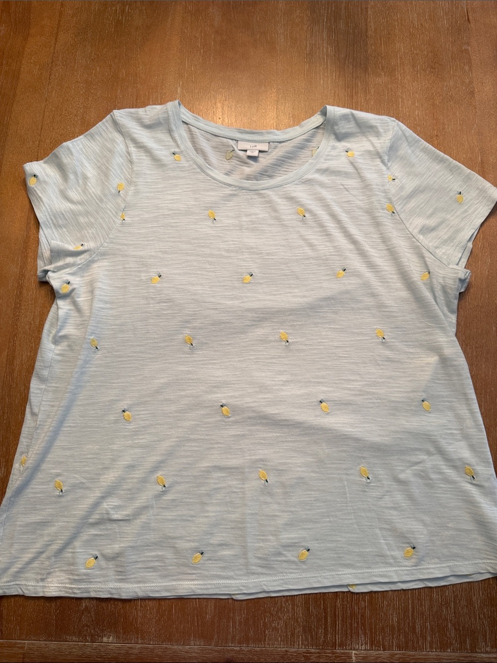 J. Jill Light Blue Tee with Yellow Lemon Embroidery